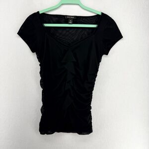 White House Black Market Short Sleeve Frill Blouse Black Color‎ Ladies Size XS